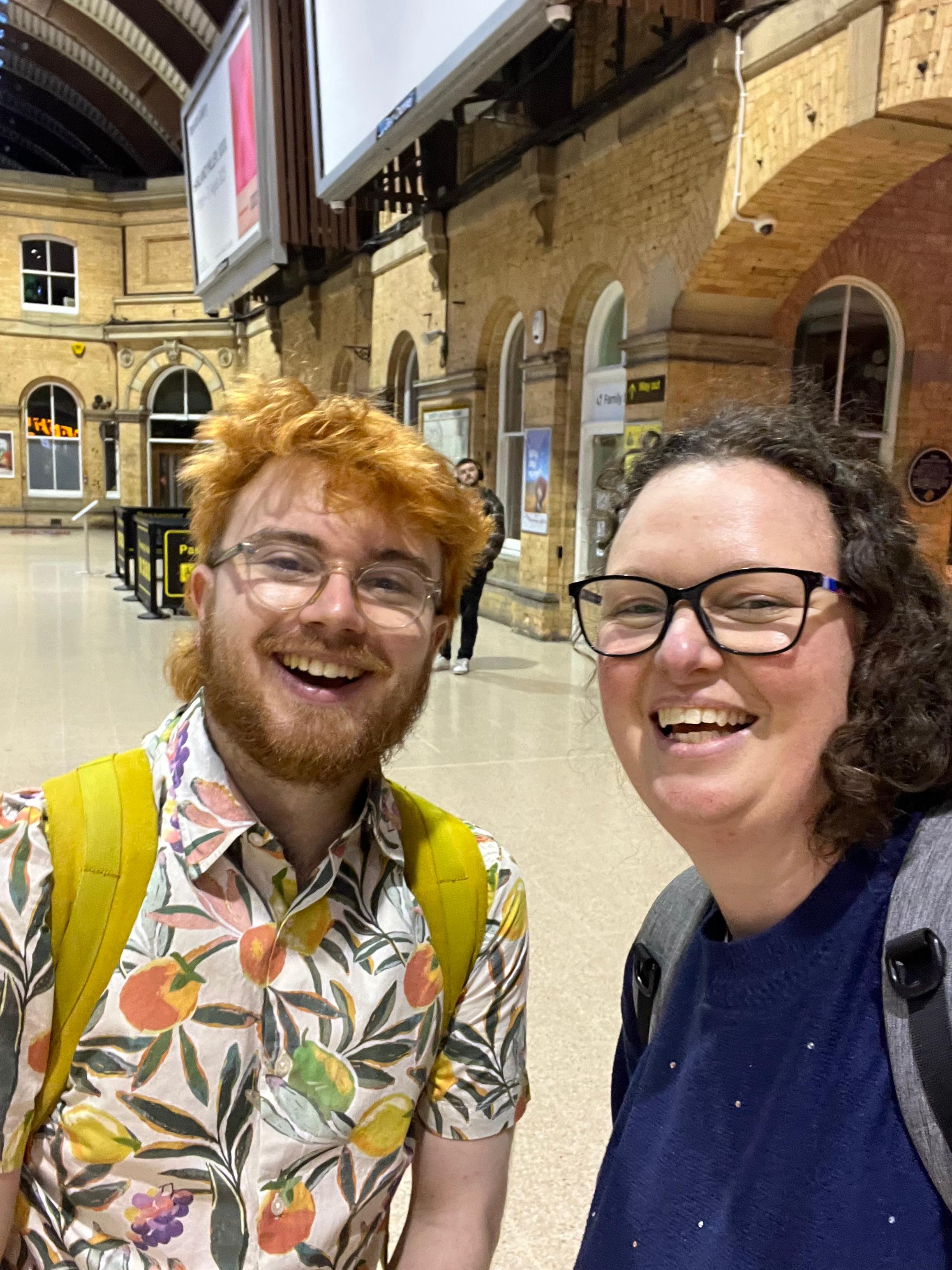 Two people taking a selfie in station